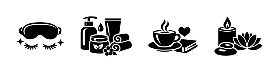 Spa and relaxation vector icons set: wellness, beauty, tranquility symbols