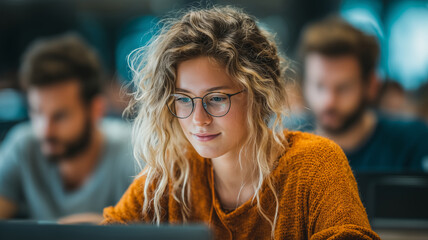 Young students use laptops for collaborative learning in a lively classroom