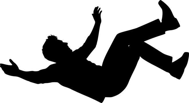 a man falling from sky into the air, vector silhouette, isolated white background
