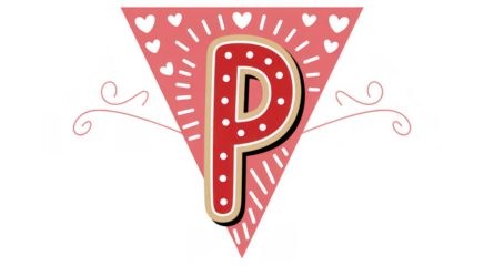 Pink and gold letter P pink letter P gold outline hearts isolated on a transparent background