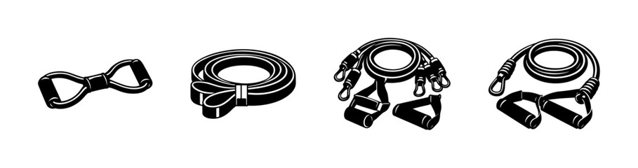 Fototapeta premium Resistance bands vector icons set. flat fitness, exercise, workout equipment symbols