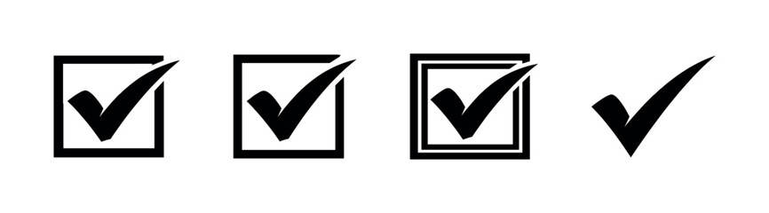 Check mark vector icons set: flat, solid, outline checklist symbols