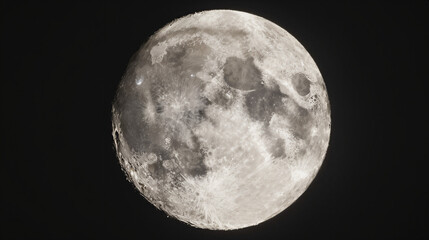 Obraz premium Monochrome Moon: chalky lunar surface with crater rays against a dark, airless sky