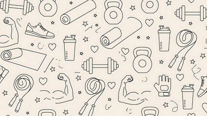 Fitness and exercise equipment illustration pattern