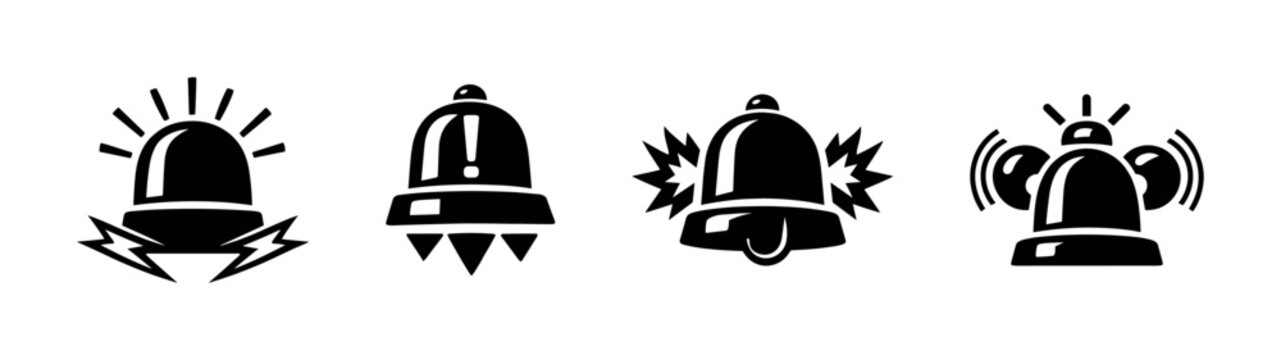 Alarm vector icons set with siren symbols, emergency alerts, notification signs