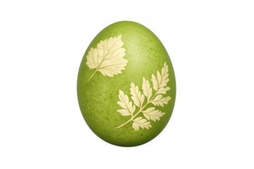Green easter egg with botanical leaf prints on transparent background