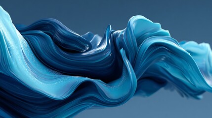 A vibrant abstract art piece featuring flowing blue waves on a dark background