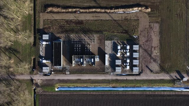 Aerial view of battery storage system at Zeewolde wind park