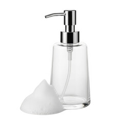 Obraz premium Modern glass soap dispenser with sponge isolated on transparent background