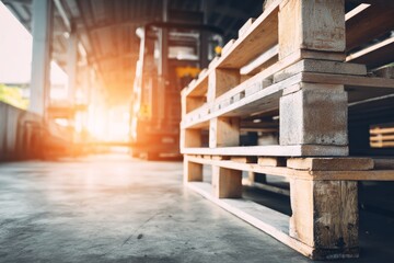 Empty warehouse interior with wooden pallets waiting for logistics movement
