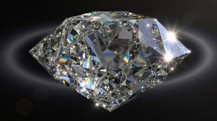 Diamond planet: a colossal faceted crystal world refracting starlight into rainbows and bright specular bursts