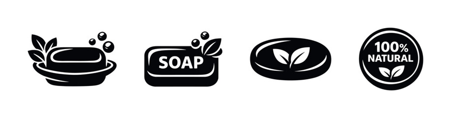 Natural soap vector icons set with botanical elements, organic and eco-friendly symbols