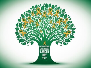 Awareness Tree Blooming with Golden Cancer Ribbons for Children