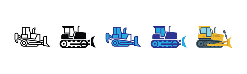 Vector illustration icon collection of various construction vehicles in different colors and styles © Bar