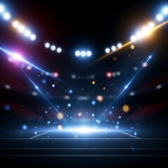 Dazzling stage lights shining brightly in a dark arena