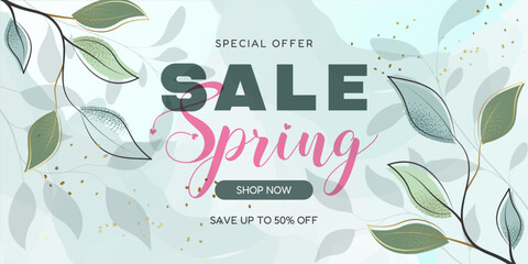 Spring Sale Banner with Elegant Branches