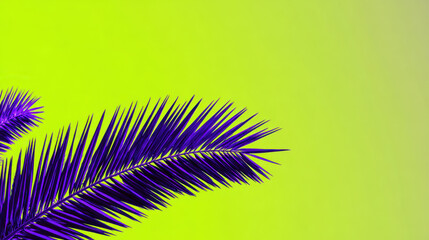 Purple palm leaf silhouette with vibrant green background creating striking tropical contrast and modern artistic vibe
