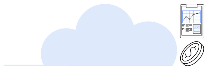 Fototapeta premium Cloud technology, data analysis, financial growth, digital currency, business trends, innovation. Minimalist cloud with a financial chart and a coin icon. Cloud technology and data analysis concept