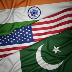 Flags of the united states india and pakistan together in a symbolic display of international relations and diplomacy