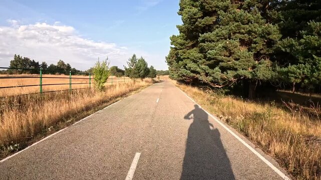 Paved road leaving Soria in direction to Valonsadero-Fuentetoba (municipality of Golmayo), Soria, Castile and Leon, Spain