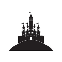 Wind Castle on a hill silhouette vector black color white background (1).eps