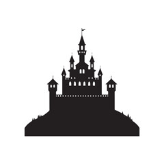 Wind Castle on a hill silhouette vector black color white background (2).eps