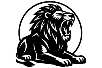 lion vector illustration,
Black and White Roaring Lion Vector with Detailed Mane