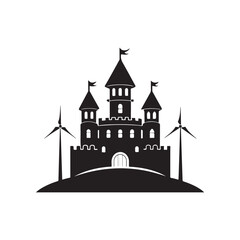 Wind Castle on a hill silhouette vector black color white background (3).eps