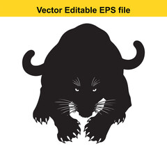 Black panther silhouette hunting from top view for aggressive sports mascot or logo design
