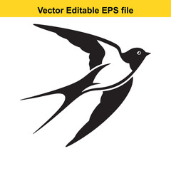 Single flying swallow bird silhouette in minimalist graphic style for modern logo template