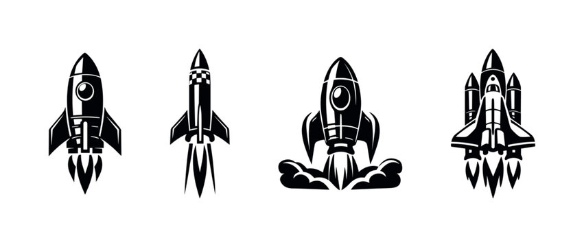 Rocket vector icons set with space shuttle designs and launch symbols