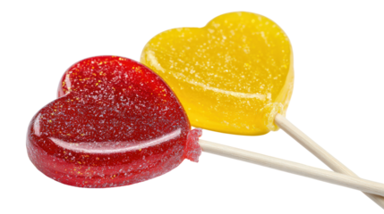 Colorful heart shaped lollipops on sticks against transparent background confectionery