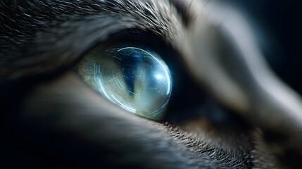 Mystical Cat Eye: A close-up view captures the mesmerizing gaze of a cat's eye. The eye glows with an ethereal, otherworldly light, radiating curiosity, mystery, and an enigmatic allure. 