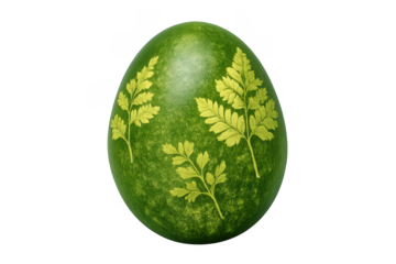 Green easter egg with natural fern leaf pattern