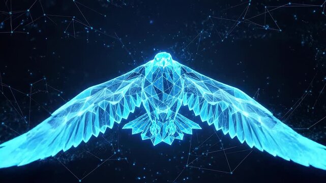 Abstract digital eagle with wings spread against dark background