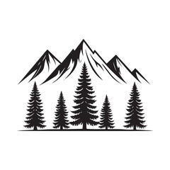 Obraz premium Three mountain range silhouettes with pine trees isolated silhouette Black & White Vector Set (1).eps