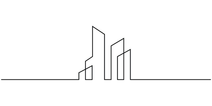 Continuous line drawing of a modern city skyline, Concepts logo for real estate or construction companies