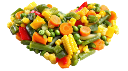 Heart shape of assorted frozen vegetables on transparent background for Valentine