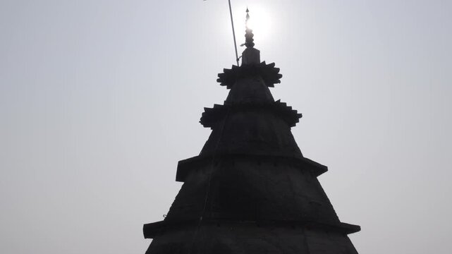 Temple flag with the sun, Ram Chaura Mandir, Hajipur, Vaishali, Bihar, India