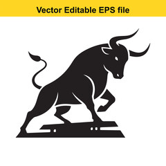 black bull silhouette in dynamic pose isolated on white background