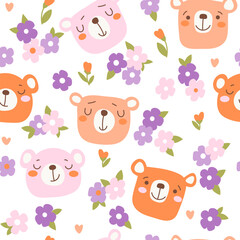 Bear faces cute seamless pattern