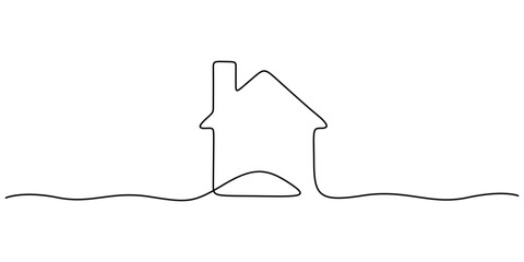 Minimalist continuous one-line drawing of a house, home icon, Concepts for icons, vector graphics, and minimalist design