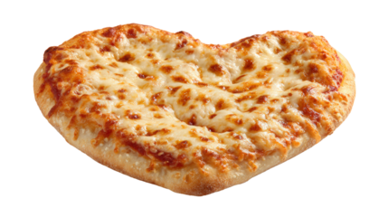 Heart shaped pizza with cheese on transparent backdrop view close up nobody