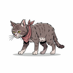 Fototapeta premium Gray Tabby Cat With Red Scarf