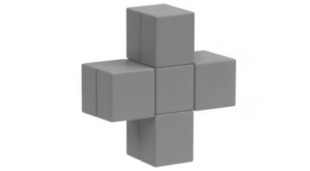 Gray 3D puzzle piece sculpture 3D puzzle piece gray sculpture isolated on a transparent background