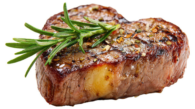 Heart shaped steak with rosemary and spices on transparent background for grill