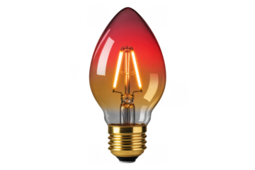 Red and orange glowing light bulb isolated on a transparent background