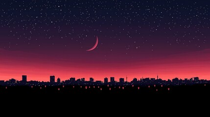 City silhouette at night under a starry sky