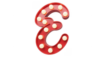 Red illuminated letter E neon sign isolated on a transparent background