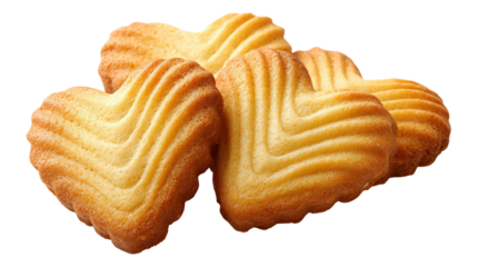 Stack of four heart shaped cookies on transparent backdrop for valentine feast